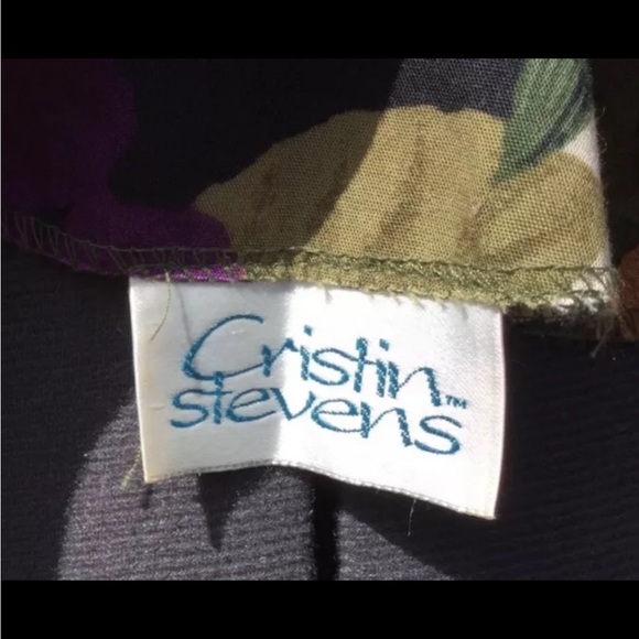 Cristin Stevens Multicolored Floral Blouse Top Button Shoulder Pads EUC Sz M - Picture 9 of 9